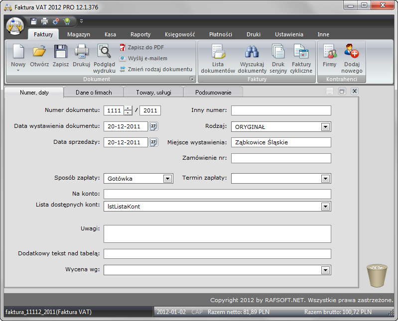 Faktura VAT 2012 PRO